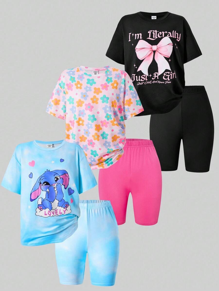 女孩休闲卡通樱桃、草莓、蝴蝶印花多件套，适合居家或春夏外出甜美造型 - 彩色 - 查看 1