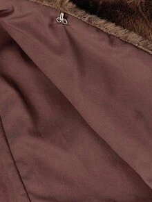 SHEIN MOD Minimalist Fashion Solid Color Faux Fur Short Stand Collar Jacket In Fall/Winter - Mocha Brown - View 6