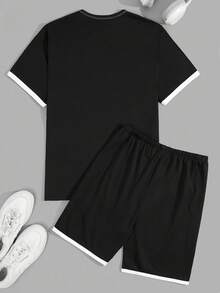 RueChic Men Cottonline Contrast Striped Regular Short Sleeve Homewear Set - Black - View 2