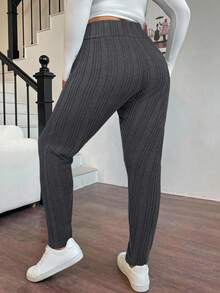 SHEIN EZwear Quần legging lưng cao màu đen cỡ lớn, giữ nhiệt mùa thu/đông - Màu xám đen - Xem 2