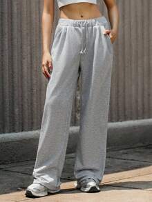 Hanevo 青少年女孩抽绳下摆阔腿直筒休闲休闲裤 - 灰色 - 查看 5