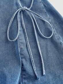 SHEIN MOD 女士休闲牛仔抹胸系带修身连衣裙 - 藍色 - 查看 3