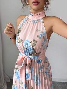Elenzga Váy chữ A in hoa thanh lịch, lãng mạn, không tay, eo yếm dành cho nữ - Nhiều màu - Xem 6