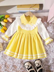 Baby Girl Fashionable Elegant Cute Knitted Long Sleeve Sweater Dress, Autumn/Winter Yellow Baby Girl Dress Yellow Peter Pan Collar Baby Dress Baby Girl Yellow Dress Baby Girl Knit Dress Baby Girl Sweater Dress Dress With Collar Yellow Sweater Dress Knit Dress Baby Girl Ruffle Dress Baby Girls Winter Clothes Baby Girls Fall Clothes Baby Girl Fall Outfits Yellow Dress For Baby Girl Yellow Peter Pan Collar Dress Spring Theme Party Dress For Baby Dress - Yellow - View 1