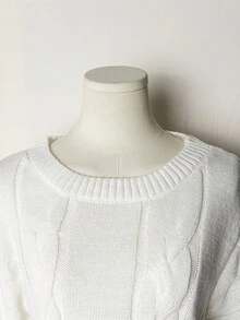 EgrlEra Áo len nữ dài tay cổ tròn màu trơn, kiểu dáng đơn giản, thích hợp mặc hàng ngày, áo len chui đầu mùa thu đông. - trắng - Xem 4