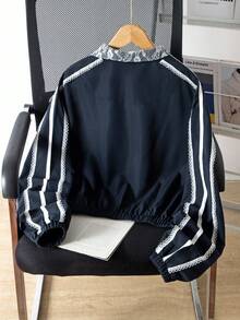 少女休闲街头时尚运动百搭夹克 - 藏蓝色 - 查看 2