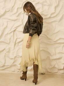 Aralina 秋冬缎面外出半身裙，镂空蕾丝边饰，可爱又时尚，适合圣诞节、假期、感恩节、情人节等各种场合。 - 黃色 - 查看 8