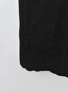 SHEIN Essnce Plus-Size Women's Elegant Black Embroidered Two Pieces Set,Summer Vacation Boho Outfits,Capris Short Sets For Women,Vacation Two Pieces Set Clothing - Black - View 6