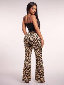 Radiana 女士性感休闲豹纹修身喇叭裤，时尚百搭，适合秋冬 - 彩色 - 查看 3