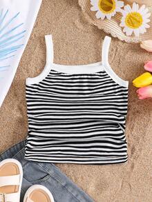 Sparklyn 女童条纹针织吊带背心 - 黑與白 - 查看 3