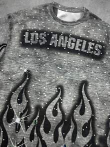 SHEIN 青少年男孩休闲极简主义 Y2K 风格涂鸦手绘嘻哈肖像星星字母印花短袖圆领 T 恤，适合夏季 - 彩色 - 查看 5