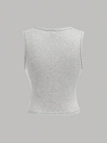 SHEIN Girlism 4pcs/Set Teen Girl's Black, White, Gray U-Neck Fitted Camisole Tops, Versatile Casual All-Match Top, Suitable For All Seasons Basic Tops Girls Basic Tops 3 Packs Tops Fitted Tops Basic Tops Teen - Multicolor - View 9