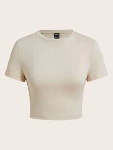 SHEIN EZwear 3 件套女式圆领短袖修身 T 恤，适合夏季外出，黑色、粉色和奶油黄色，95% 纯棉，复古，可爱的夏季上衣，柔软女孩，夏季外出单品，居家，返校，秋季女装，百搭，俱乐部，派对 - 彩色 - 查看 6