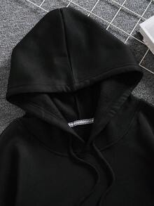 RueChic Cotton Men's Christmas Printed Hooded Pullover Sweatshirt With Drawstring - Black - View 3