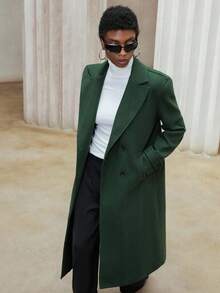 Aveloria Modichic 女士翻领双排扣羊毛大衣 - 墨綠色 - 查看 2