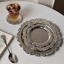 1 件复古托盘、杯垫、烛台、珠宝收纳托盘、金色或银色金属、装饰品 - 銀色 - 查看 15