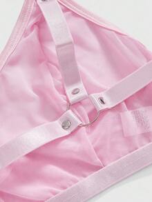 ROMWE Grunge Punk Sujetador transparente y sexy de malla y metal para festivales de música punk oscura - Rosa - Ver 4