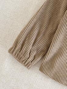 SHEIN 2pcs/Set Baby Boy Corduroy Long Sleeve Button Pocket Shirt And Elastic Waist Pants Set, Casual Elegant Style Suitable For Tops, School, Leisure, Vacation, Sports, Home, Spring/Summer, 6M-3T, Children Clothing, Infant Clothing, Baby Apparel, Toddler Shirt, Toddler Top Khaki Baby Outfit Mocha Baby Clothes Baby Corduroy Outfit Brown Baby Clothes Toddler Corduroy Set Fall Winter - Brown - View 3