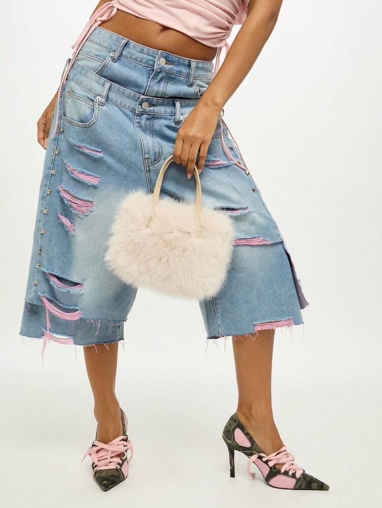 SUMWON WOMEN Fluffy Faux Fur Mini Bag With Double Handles