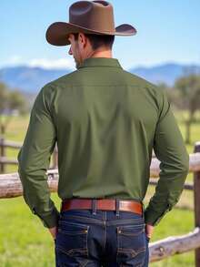 Manfinity RSRT Men's Plant Print Long Sleeve Single-Breasted Western Style Shirt - Army Green - View 2