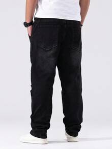 Manfinity Homme Calça Jeans Skinny Preto Desbotado e Desgastado Plus Size, Estilo de Rua Casual, Primavera/Verão - Preto - Visão 2