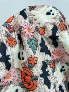 INAWLY 女士南瓜和蝙蝠图案圆领休闲套头毛衣，百搭长袖运动衫 - 彩色 - 查看 5