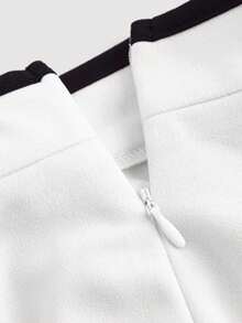 SHEIN MOD Vintage Two-Tone Trim Women Suit Set, Blazer And Outfit, Early Autumn - White - View 4