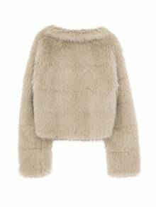 DAZY 新款厚款短款高端蓬松夹克仿皮草大衣 - 杏色 - 查看 9