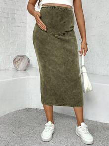 SHEIN Falda premamá ajustable de cintura sólida - Verde - Ver 6