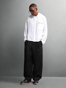 SUMWON Crop Fit Long Sleeve Button Down Linen Dress Shirt Classic Collar Regular Fit Office Formal Business Professional Fall Winter Button Front Pocket