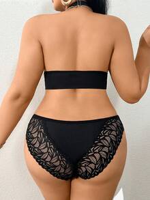 SHEIN 2 piezas Conjunto de lencería con cierre delantero de encaje para tallas grandes