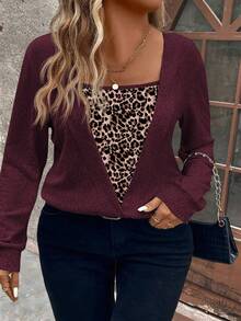 EMERY ROSE Women's Casual Leopard Print Long Sleeve Plus Size Sweatshirt, Popular For Autumn/Winter