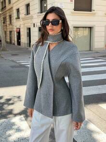 Siren Gaze 秋冬新款女士超大宽肩大衣 - 灰色 - 查看 3