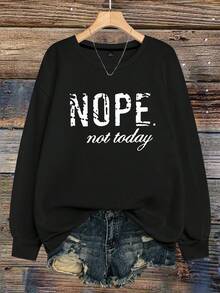 EMERY ROSE Plus-Size Women's Casual Winter Sweatshirt With Letter Print "NOPE Not Today" Pattern Fall Cloth For Women Autumn - Black - View 1