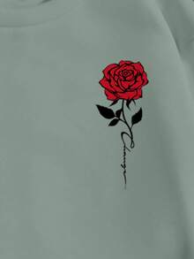 EURMUSE 男士休闲玫瑰印花运动衫，秋冬 - 薄荷綠 - 查看 3