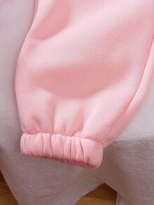 Genkimix Kids Girls Young Girl New Energetic Letter Print Loose Drawstring Pants, Embroidered Letter Design, Comfortable Soft Fabric, Suitable For Daily Wear, School, Shopping, Party, Outings, Autumn/Winter Fall - Dusty Pink - View 7