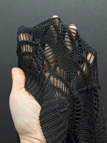 EgrlEra Áo len crop top ngắn màu rỗng có cà vạt - màu đen - Xem 6