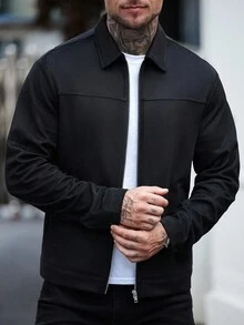 Manfinity Homme Men Long Sleeve Zip Up Slant Pocket Jacket, Fall