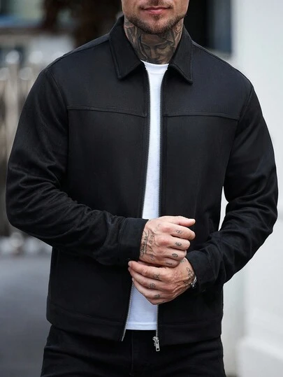 Manfinity Homme Men Long Sleeve Zip Up Slant Pocket Jacket, Fall