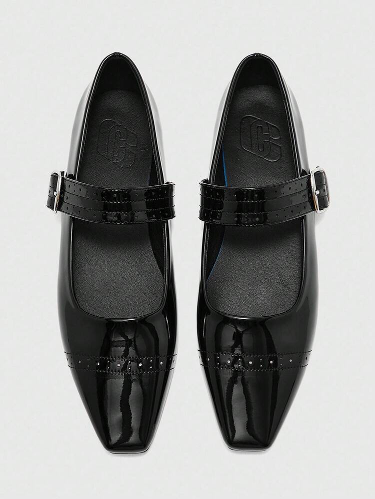 CUCCOO BIZCHIC Women's Fashion Simple Elegant Square Toe Buckle Flat Shoes