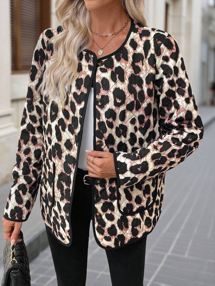 Damen modische Leoparden-Muster Jacke mit Doppeltasche, Herbst/Winter Kleidung für Frauen Wintermantel Wintermantel Damen Winterkleidung Damen Wintermäntel Winterkleidung für Frauen Herbstkleidung für Frauen