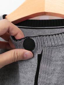 Franclia Women Blogger-Style Colorblock Loose Fit Crew Neck Sweater Jacket,Gray,Fall Winter,Casual,Office,Back-To-School Button Up Thin Cardigan European Cloth - Light Grey - View 4