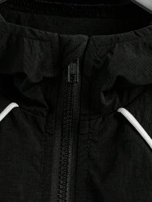 Tween Girl 撞色连帽拉链夹克和阔腿裤套装 - 黑色 - 查看 8