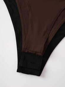 SHEIN BASICS 2件組/套 女款休閒素色針織圓領長袖連身衣 夏季女裝穿搭 - 棕色 - 查看 4