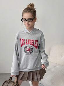 Lässiger, weiter Sweatshirt für Tween Mädchen, Langarm Sweatshirt mit Buchstaben-Grafik, vielseitiger melierter Grau, passend zu Jogginghosen, Jeans, Latzhosen, Jacken - Hellgrau - Übersicht 3