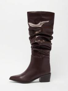 Solezae Women's Glamorous Pointy Toe Block Heel Knee High Slouchy Boots - Chocolate Brown - View 6