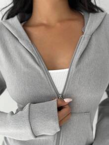 SHEIN MOOSTA 修身连帽运动衫，带口袋，长袖运动衫，春/秋/冬 - 淺灰色 - 查看 3