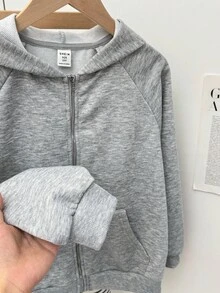 女童拉链口袋插肩袖休闲卫衣外套，适合周末、休闲外出、返校等场合，灰色儿童拉链卫衣，女童灰色卫衣，女童灰色拉链卫衣，秋冬季 - 淺灰色 - 查看 3