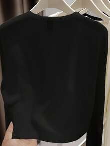 INAWLY Women's Casual Solid Color Romantic Long Sleeve Cardigan Fall Winter Cloth For Women - Black - View 4
