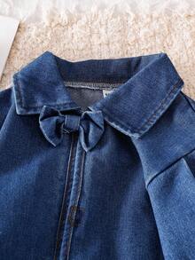 Genkimix Kids Girls' Korean Style Loose Denim Jacket With Exaggerated Ruffle Cuffs Fall Winter - Blue - View 6